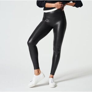 Spanx Shapewear Black Faux Leather Leggings Size Large